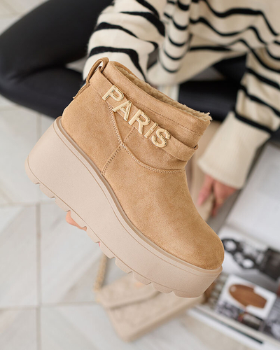 Royalfashion Chaussures pour femmes marron clair a'la bottes de neige avec ornement Parisela