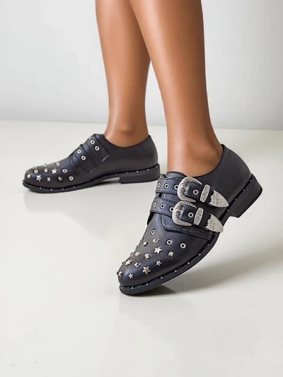 Royalfashion Chaussures plates pour femmes avec clous et boucles Goffel