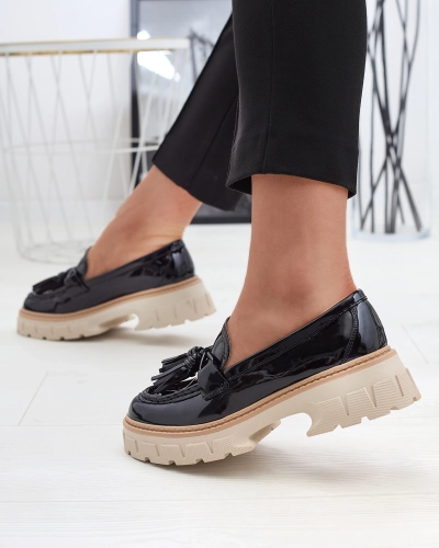 Mocassins laqués noirs à glands pour femme Kaipo- Footwear