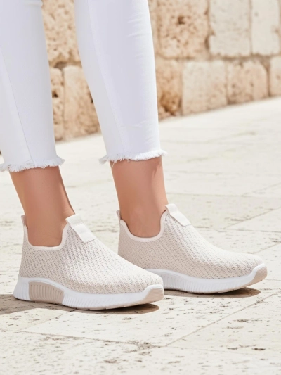 Baskets beiges pour femmes Eulalia Slip-On talon plat tissu été printemps