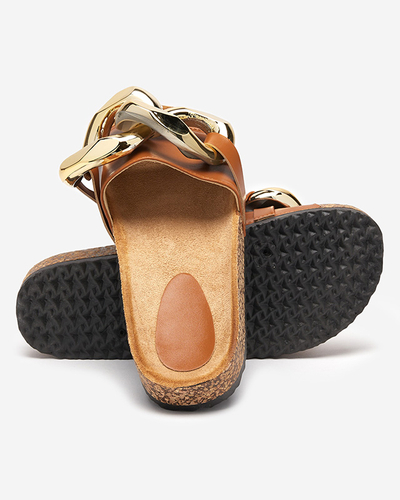 Chaussons marron pour femme avec décoration chez Fixci- Footwear