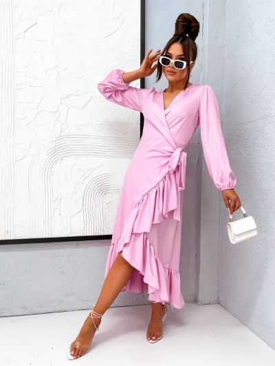 Royalfashion Robe midi nouée pour femmes avec volants