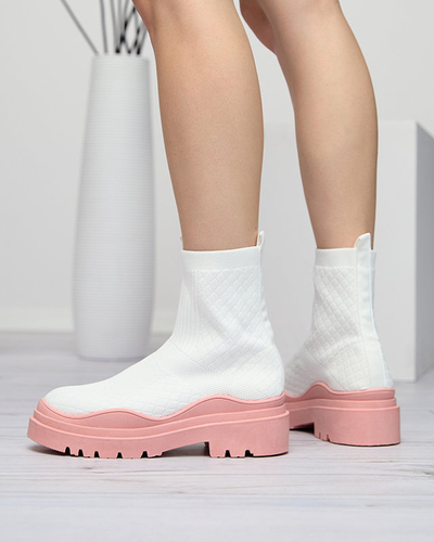 Bottines pour femmes blanches et roses à talon plat Seritis - Footwear