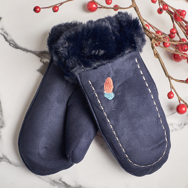 Gants enfants bleu marine sur un string et avec un doigt - Gants