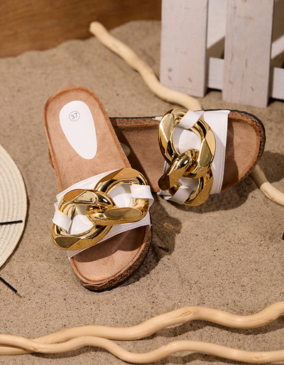 Chaussons blancs pour femme avec une décoration Sofig-Footwear