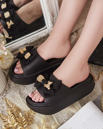 Royalfashion Tongs en caoutchouc pour femme avec nœud décoratif Apis