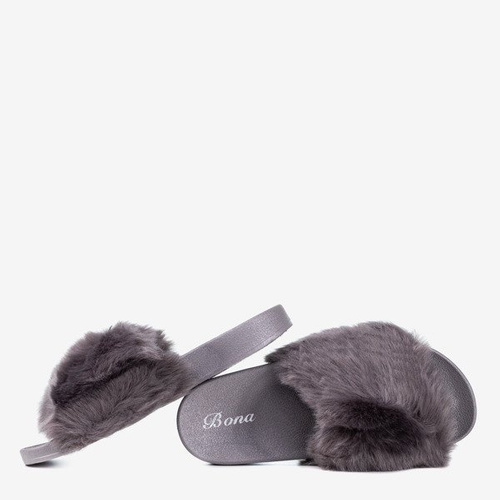 Tongs gris foncé avec fourrure Bonum - Chaussures 1