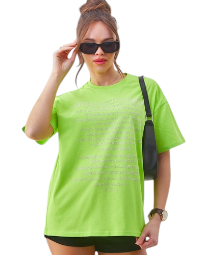 T-shirt en coton pour femmes Royalfashion avec textes en strass