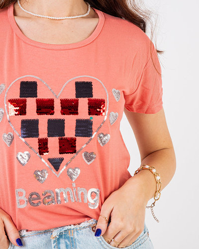 T-shirt femme corail avec imprimé - Vêtements