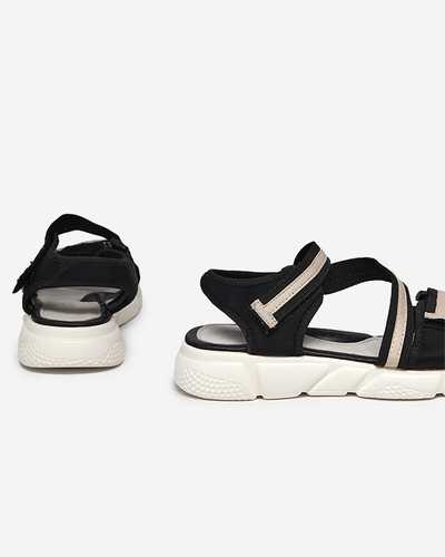 Sandales enfant noires et beiges fermées par velcro Modis - Chaussures