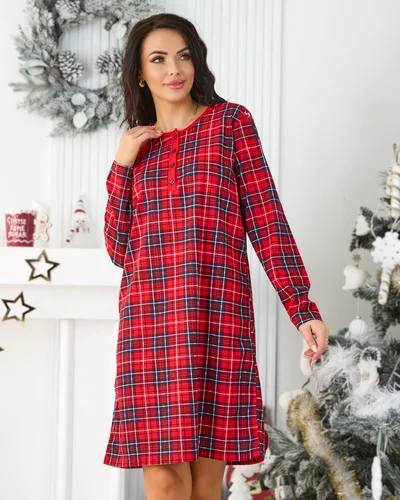 Royalfashion Chemise de nuit pour femmes à carreaux en coton