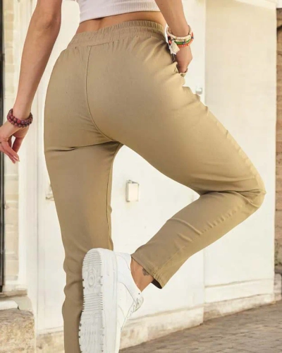 Royalfashion Pantalon droit en tissu pour femme
