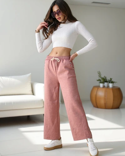 Pantalons de sport larges pour femmes Royalfashion avec des strass
