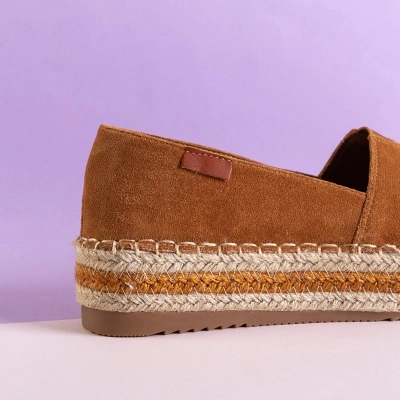 OUTLET Espadrilles femme marron clair en éco-daim sur la plateforme Ceresa - Chaussures