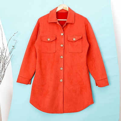 Veste chemise oversize femme en éco-daim rouge - Vêtements