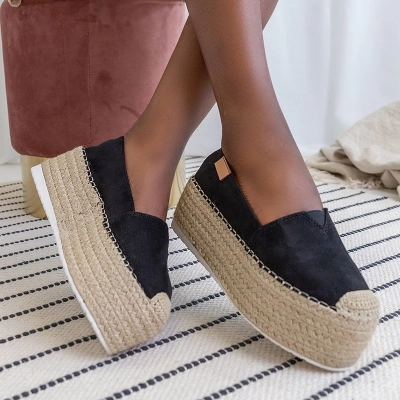 OUTLET Espadrilles femme noires sur plateforme haute Kentuki - Chaussures