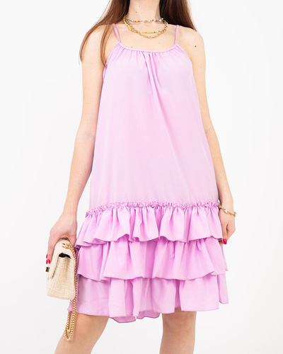 Robe violette pour femme à bretelles avec volants - Vêtements
