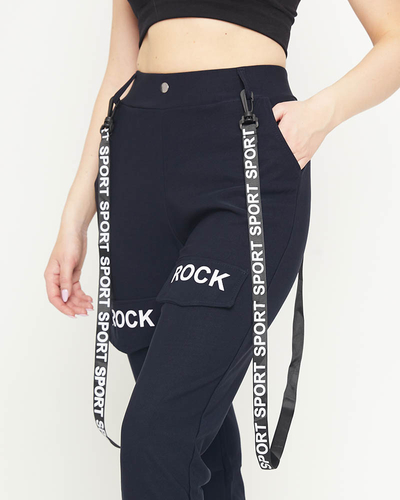 Pantalon cargo femme bleu marine avec bretelles - Vêtements