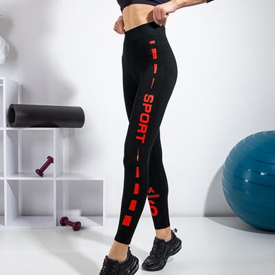 Legging femme noir avec ornements rouges - Vêtements
