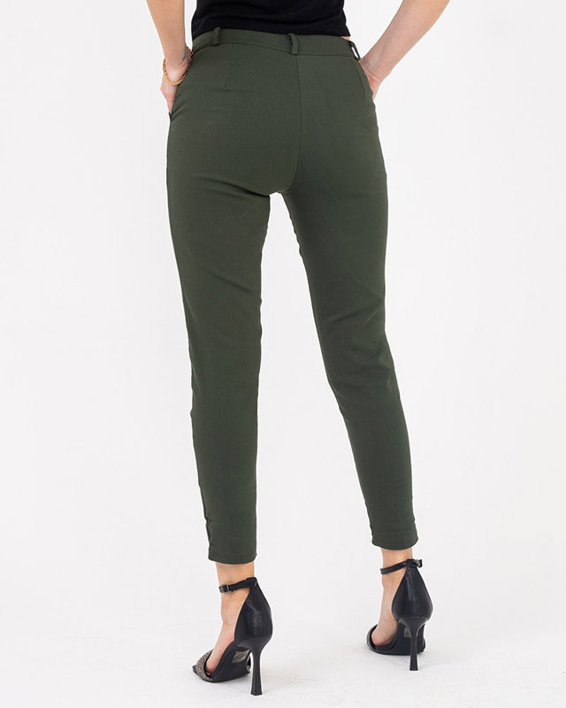Pantalon femme en tissu vert avec boutons décoratifs - Vêtements