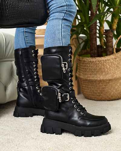 Bottes de travail noires avec sachets décoratifs sur la tige Sello- Footwear