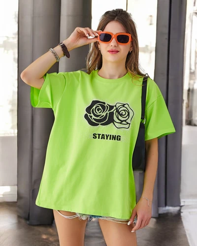 Royalfashion T-shirt en coton pour femmes Rose Fleur