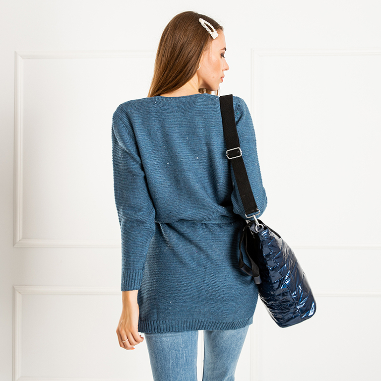 Cardigan noué pour femme bleu foncé avec épingles colorées - Vêtements