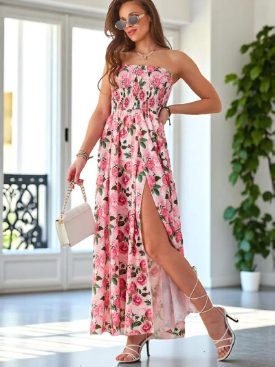 Robe midi femme à motifs sans manches avec une large bande élastique et des fentes en bas