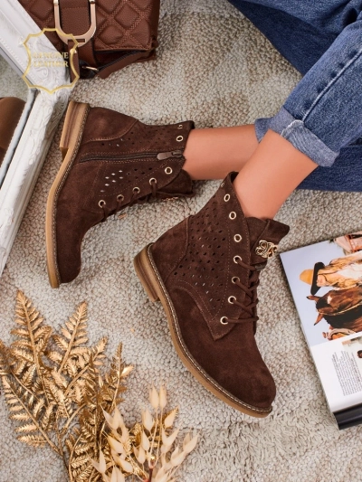 Bottines ajourées pour femmes en cuir naturel Aurelias