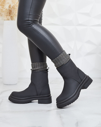 Royalfashion Bottes noires mattes pour femme avec semelle plus épaisse Holeopi