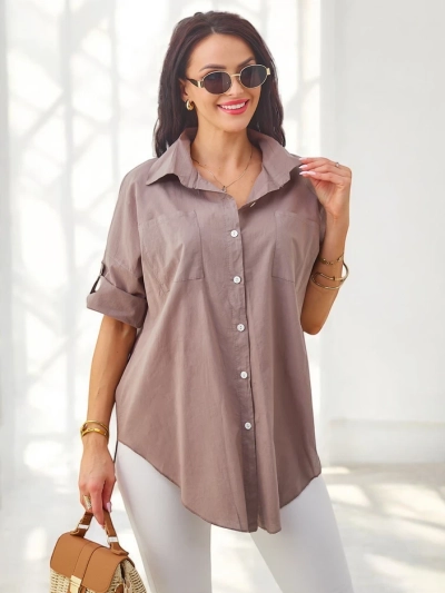 Chemise en coton pour femme Royalfashion à manches 3/4