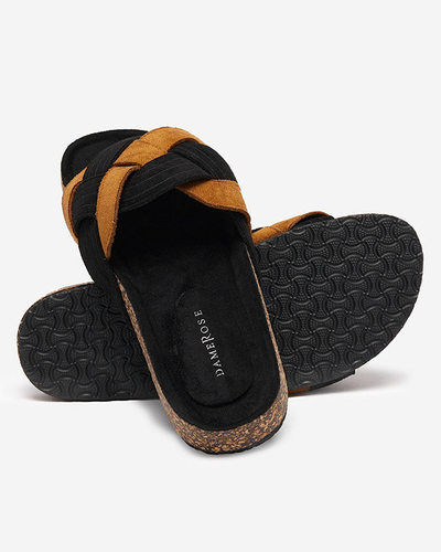 Chaussons Zapri éco-suède noir et marron femme - Chaussures