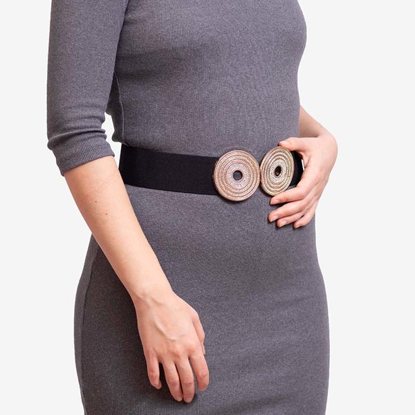 Ceinture élastique noire avec une boucle dorée avec des zircons - Accessoires