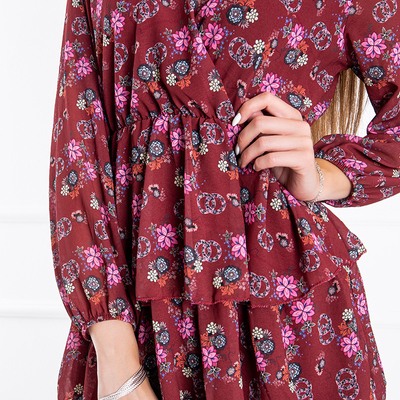 Robe femme bordeaux fleurie - Vêtements