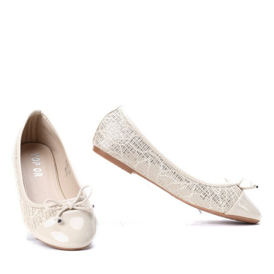 Beżowe, klasyczne baleriny z kokardką - Obuwie