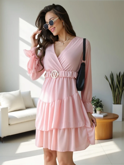 Robe mini femme Royalfashion avec volants et décolleté enveloppant