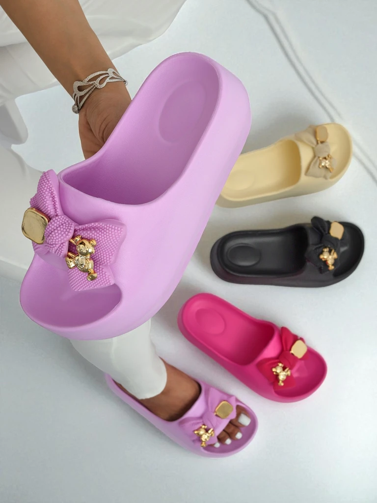 Royalfashion Tongs en caoutchouc pour femme avec nœud décoratif Alday