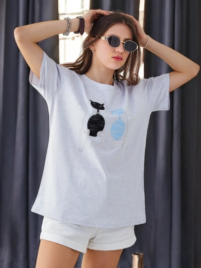 T-shirt en coton pour femmes Royalfashion avec des chatons