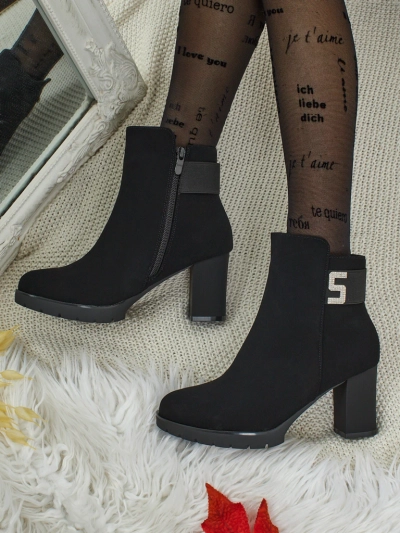 Bottines femme en cuir écologique à talons épais Mireliq