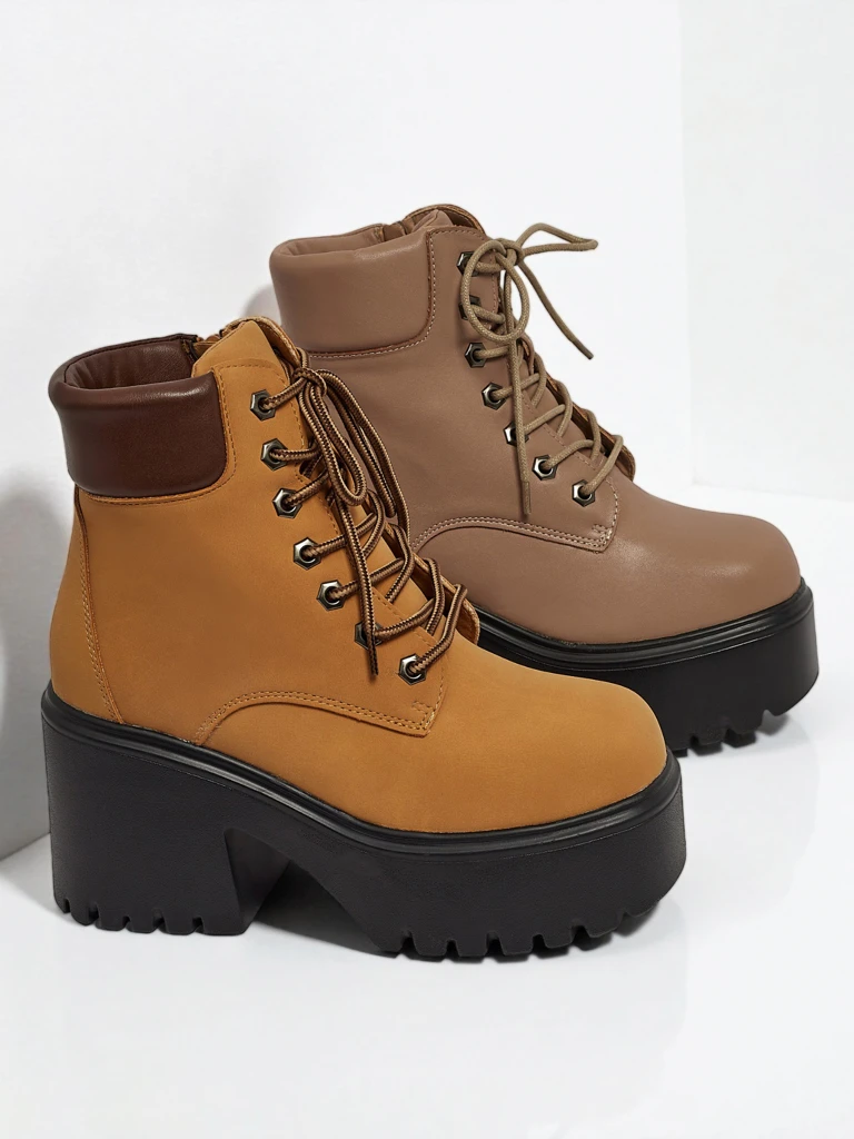 Bottines femme en éco-daim à talons épais et plateforme Tavlissa