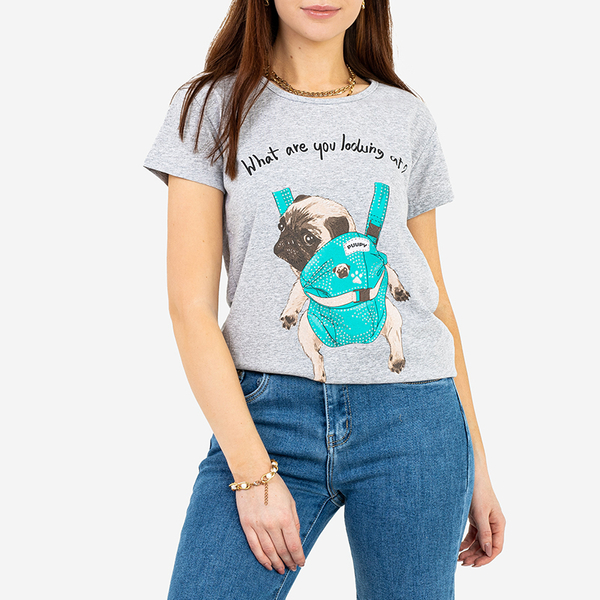 T-shirt femme gris avec imprimé coloré - Vêtements