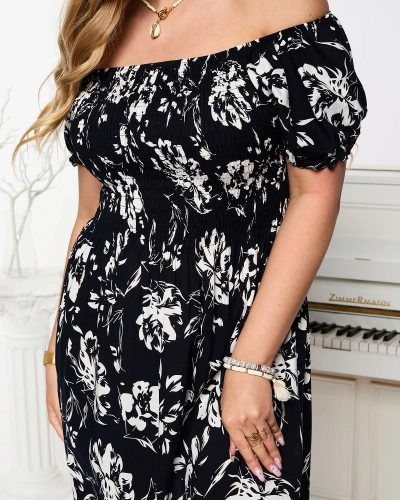 Robe midi femme noire à motif floral - Vêtements