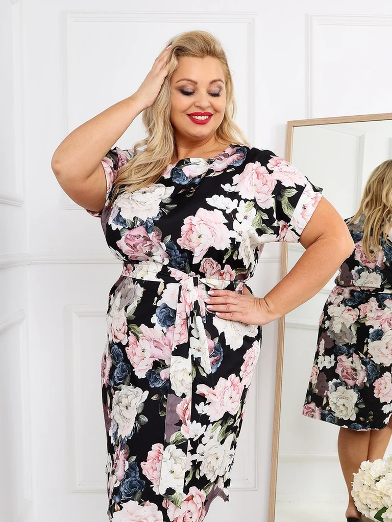 Robe mi-longue pour femmes Royalfashion avec manches courtes et nœud rose