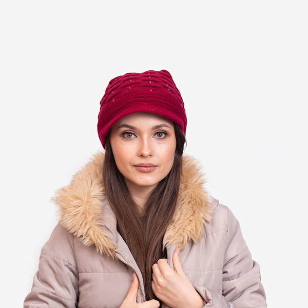 Bonnet chaud femme bordeaux avec perles - Accessoires