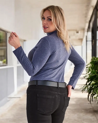 Pull à demi col roulé pour femme en bleu- Vêtements