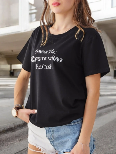 Royalfashion T-shirt en coton pour femmes Savourez le moment avec Refresh
