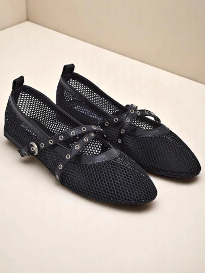 Ballerines Royalfashion Arethusa Nero en mesh à talon plat