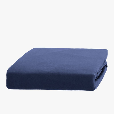 Drap en coton bleu marine avec une bande élastique 200x220 - Feuilles