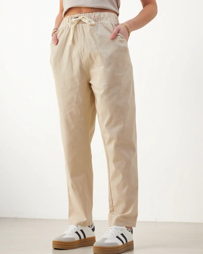 Pantalons droits en coton pour femmes Royalfashion avec un lien à la taille