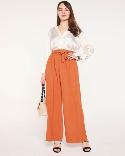 Pantalon palazzo large pour femme avec taille à nouer orange - Vêtements